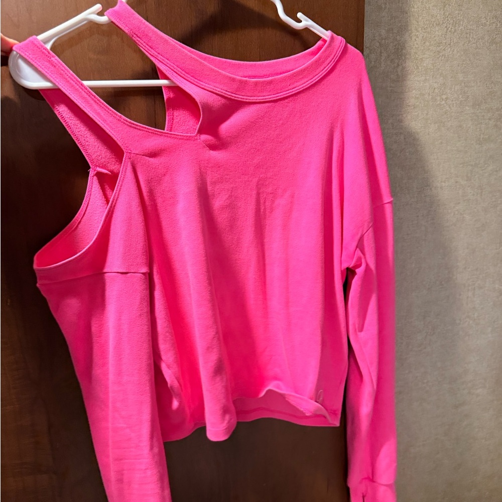 Bombshell Sportswear Hot Pink Off-Shoulder Sweatshirt